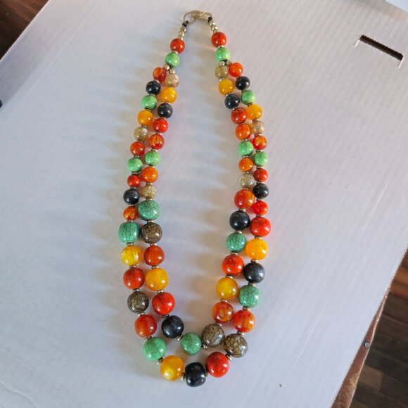 VTG Multi-Color Lucite Gumball Graduated Beaded Double Necklace Sterling Clasp - Picture 8 of 12